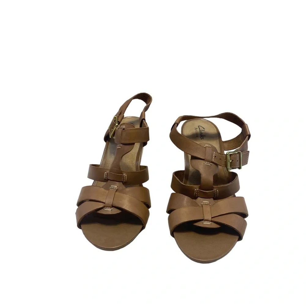 Clarks‎ 10  Tan Brown Strappy Wedge Sandal